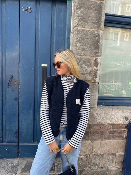 Gilet Gaby moumoute sans manches bleu marine