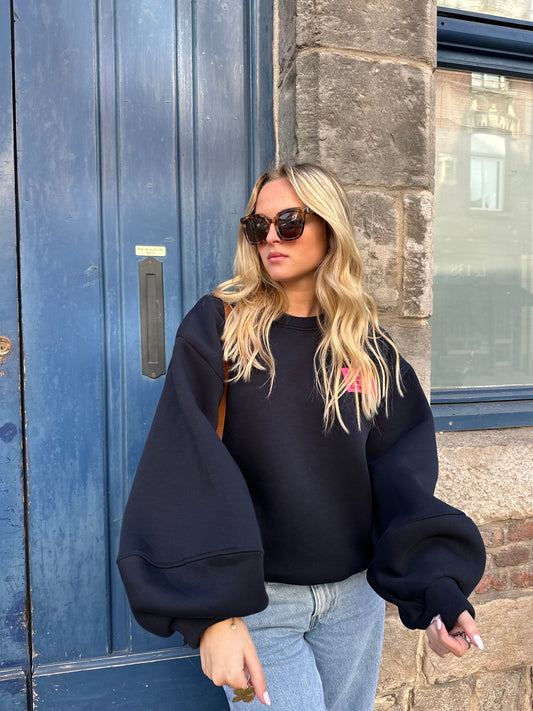 Sweat Gabriel bleu marine manches ballons
