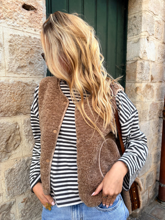 Gilet Aristide moumoute sans manches beige