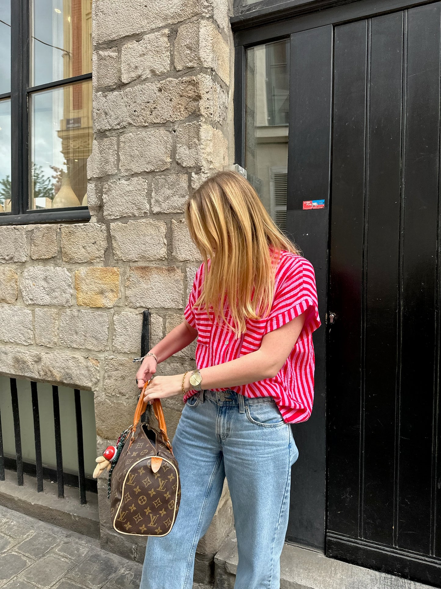 Chemise Maelle rayure rouge/rose