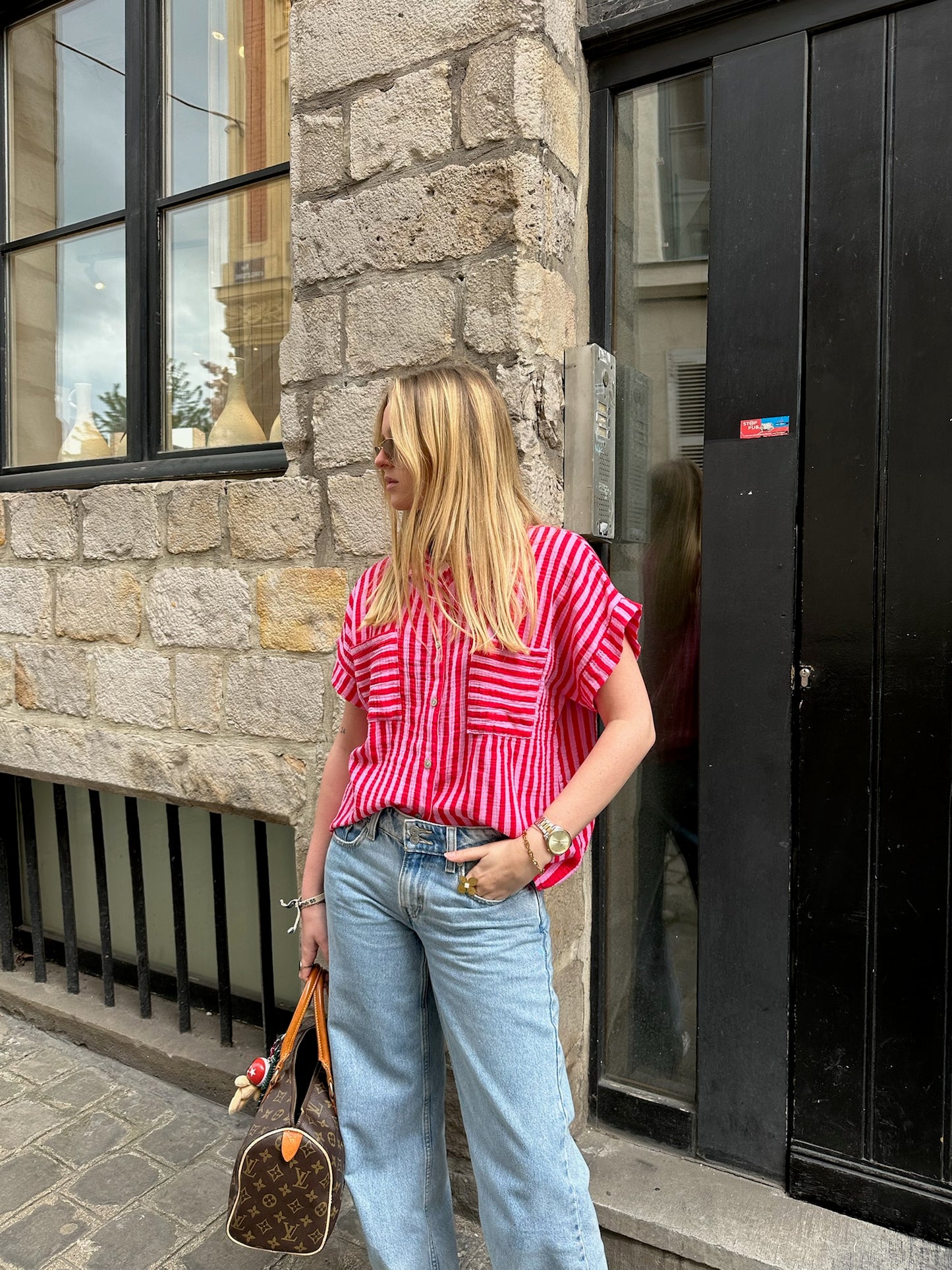 Chemise Maelle rayure rouge/rose