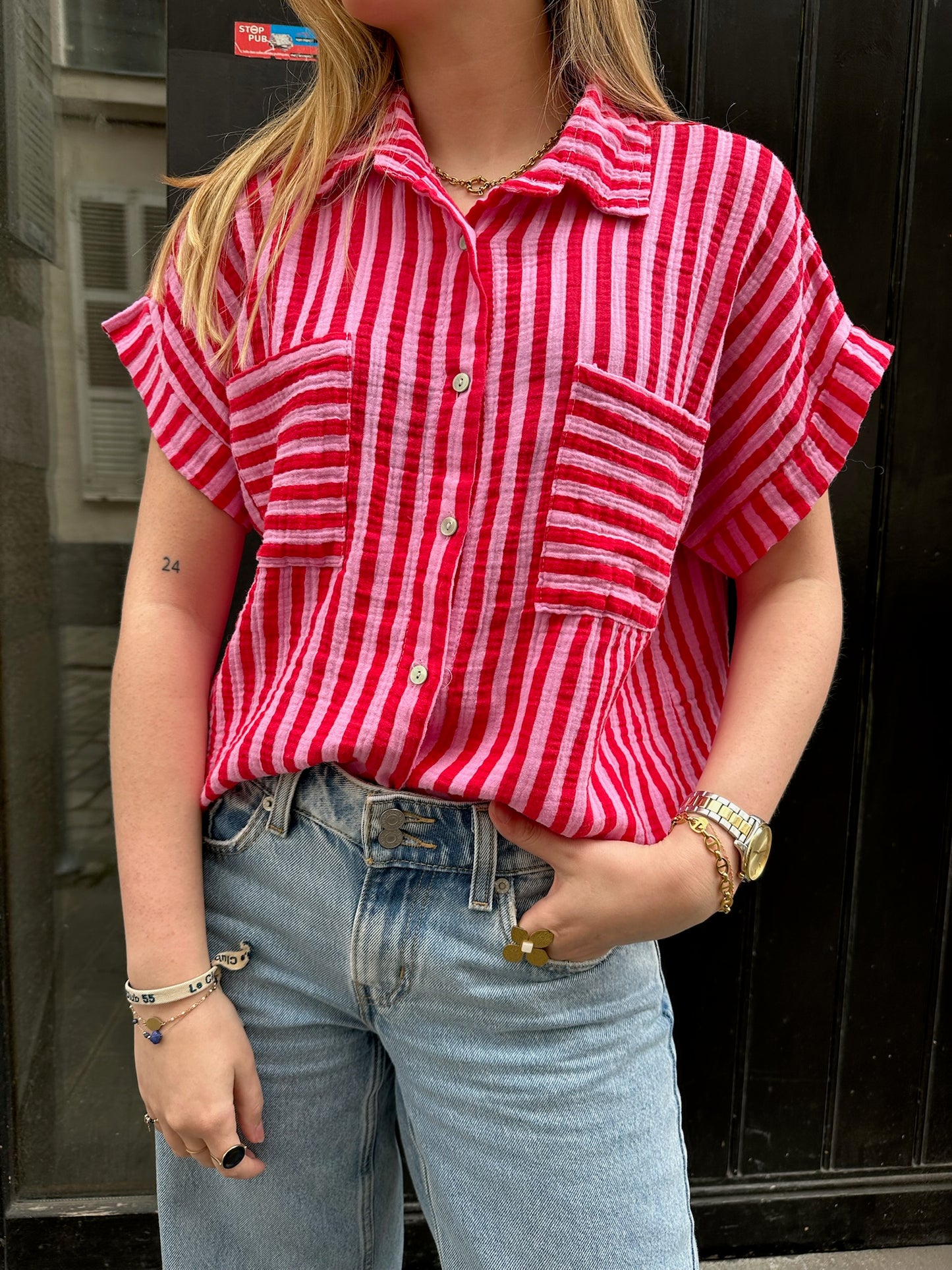 Chemise Maelle rayure rouge/rose