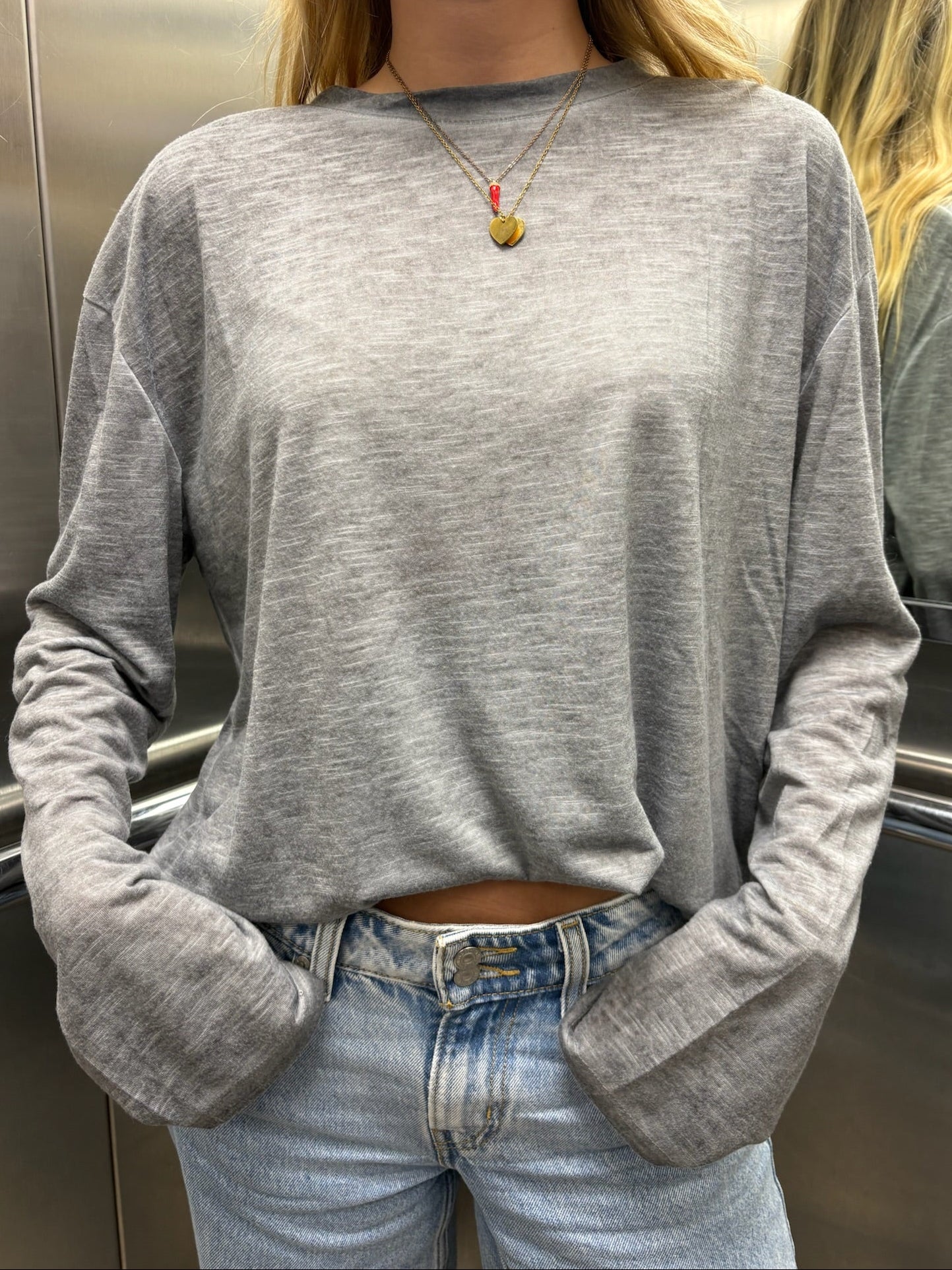 T-shirt oversize manches longues Roman gris