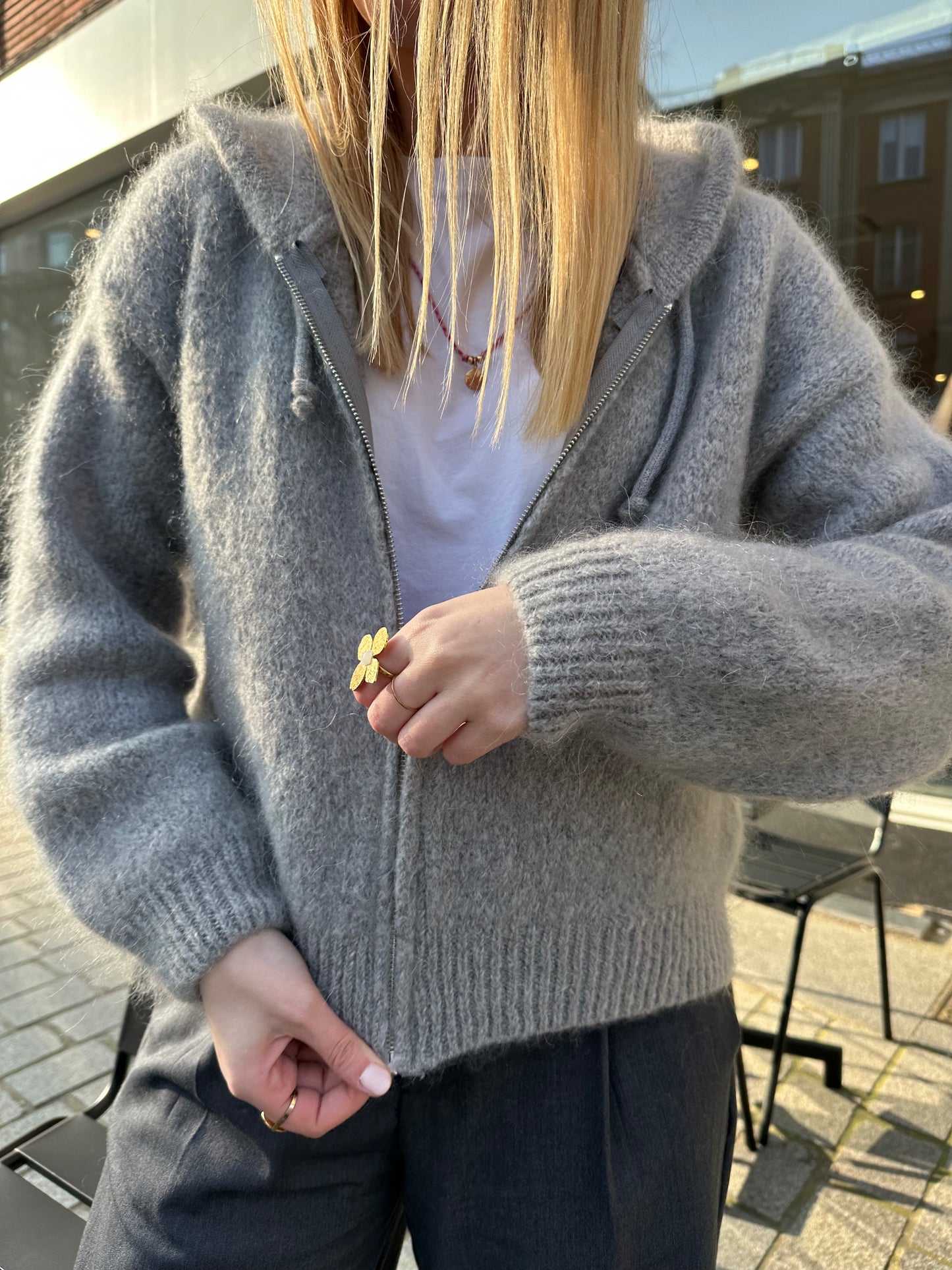 Gilet à capuche Léonard mohair gris