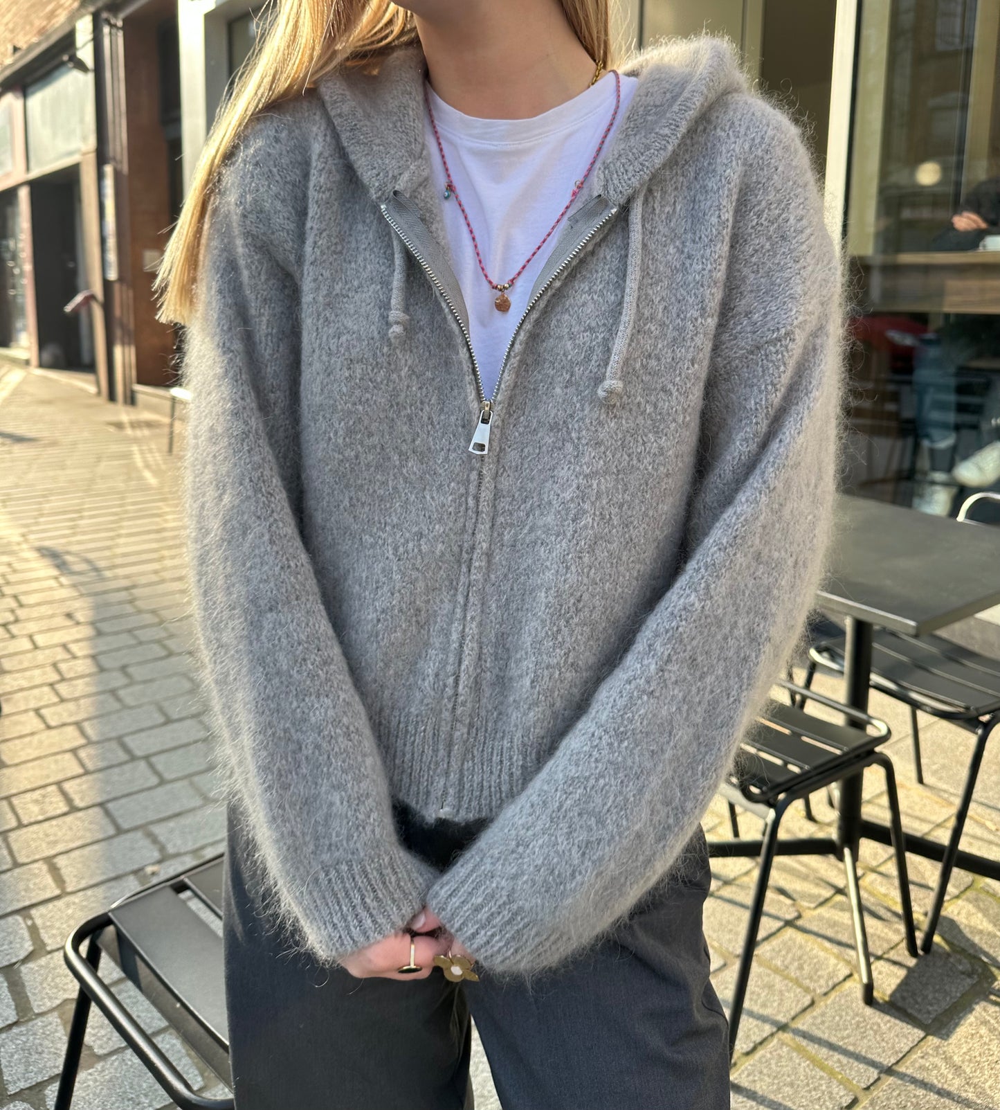 Gilet à capuche Léonard mohair gris