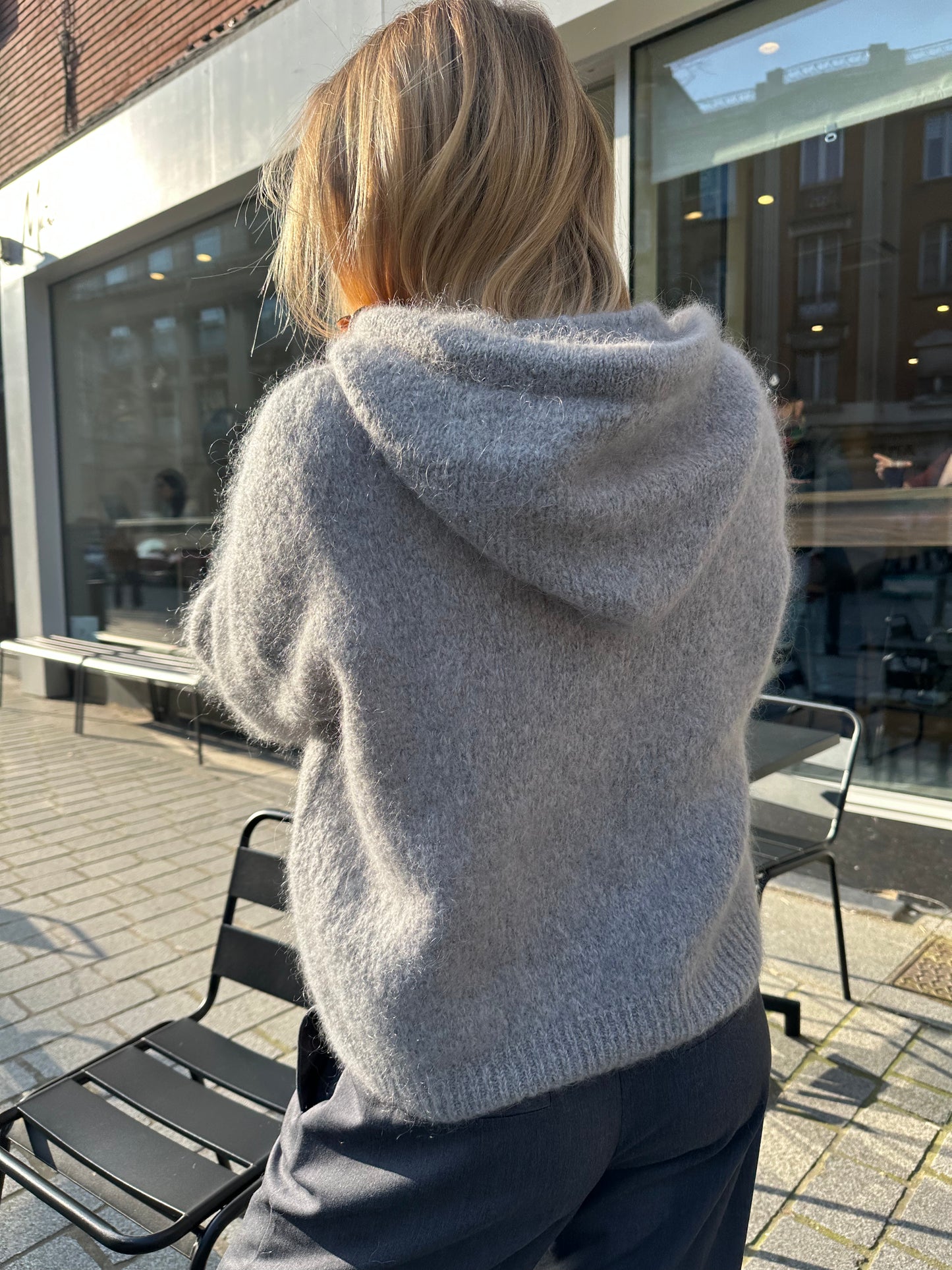 Gilet à capuche Léonard mohair gris
