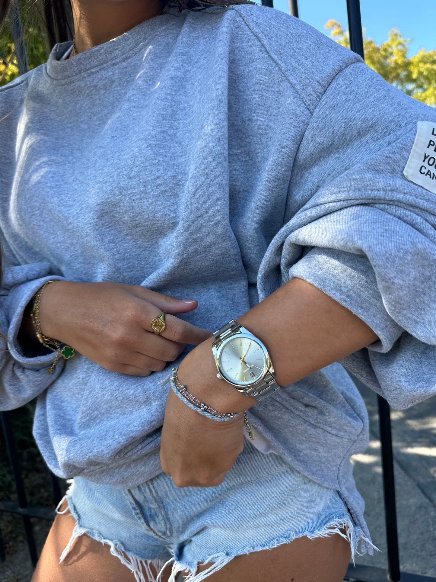 sweat oversize gris Elliot-Patch brodé & confort