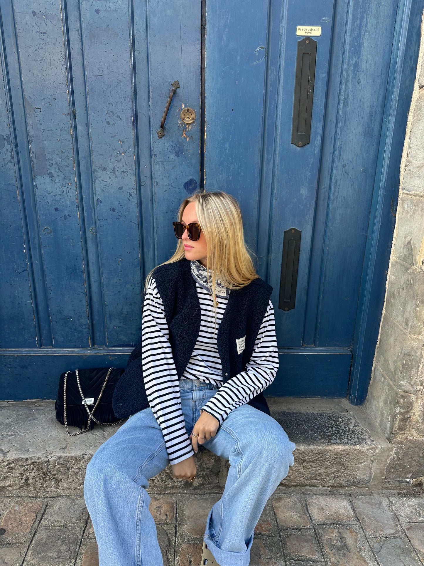 Gilet Gaby moumoute sans manches bleu marine