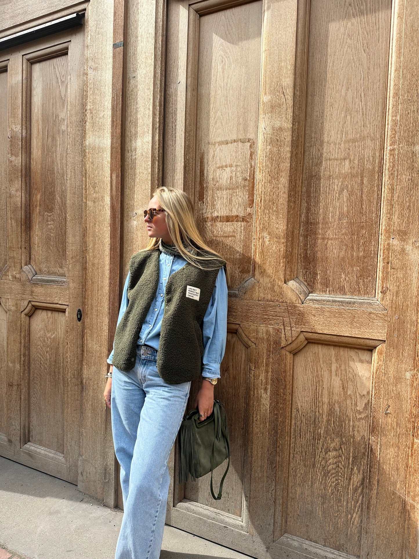 Gilet Gaby moumoute sans manches kaki