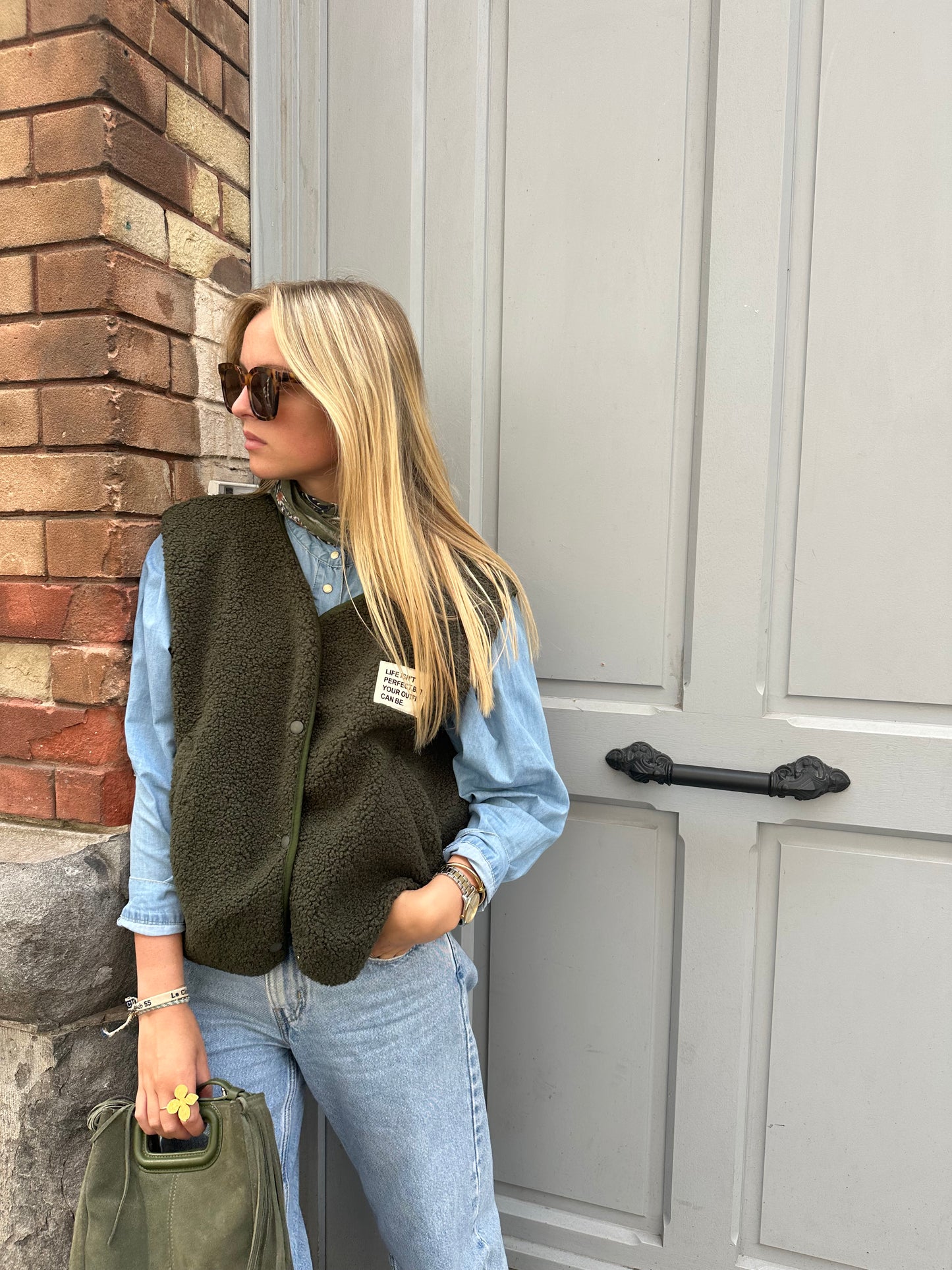 Gilet Gaby moumoute sans manches kaki