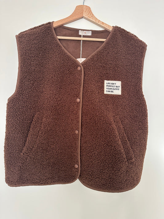 Gilet Gaby moumoute sans manches chocolat