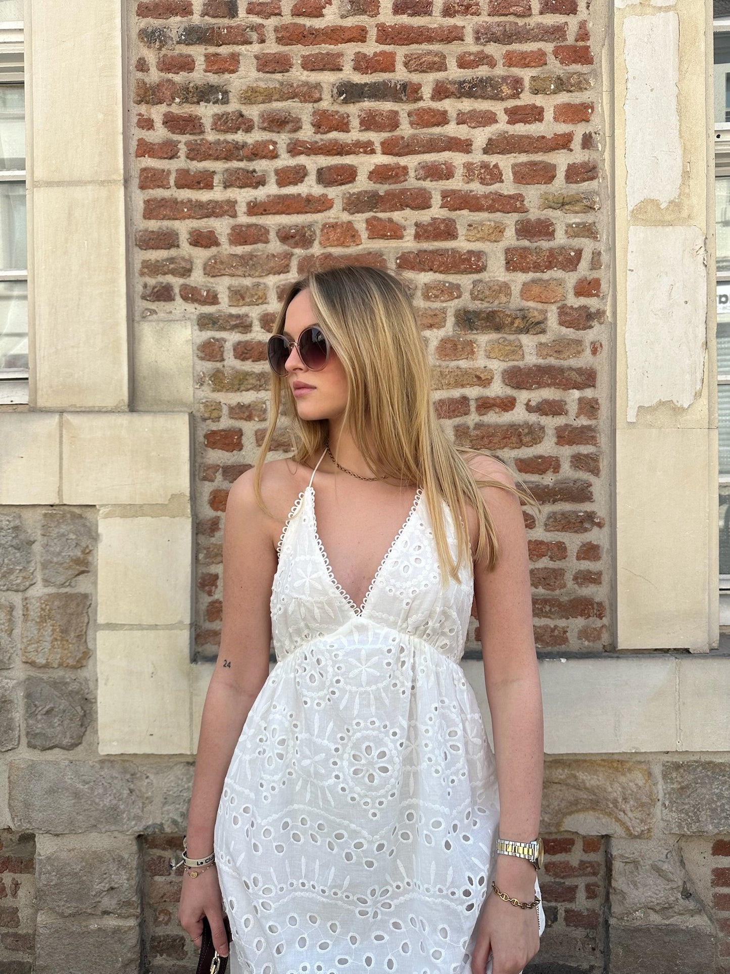 Robe longue Eléa broderie blanche