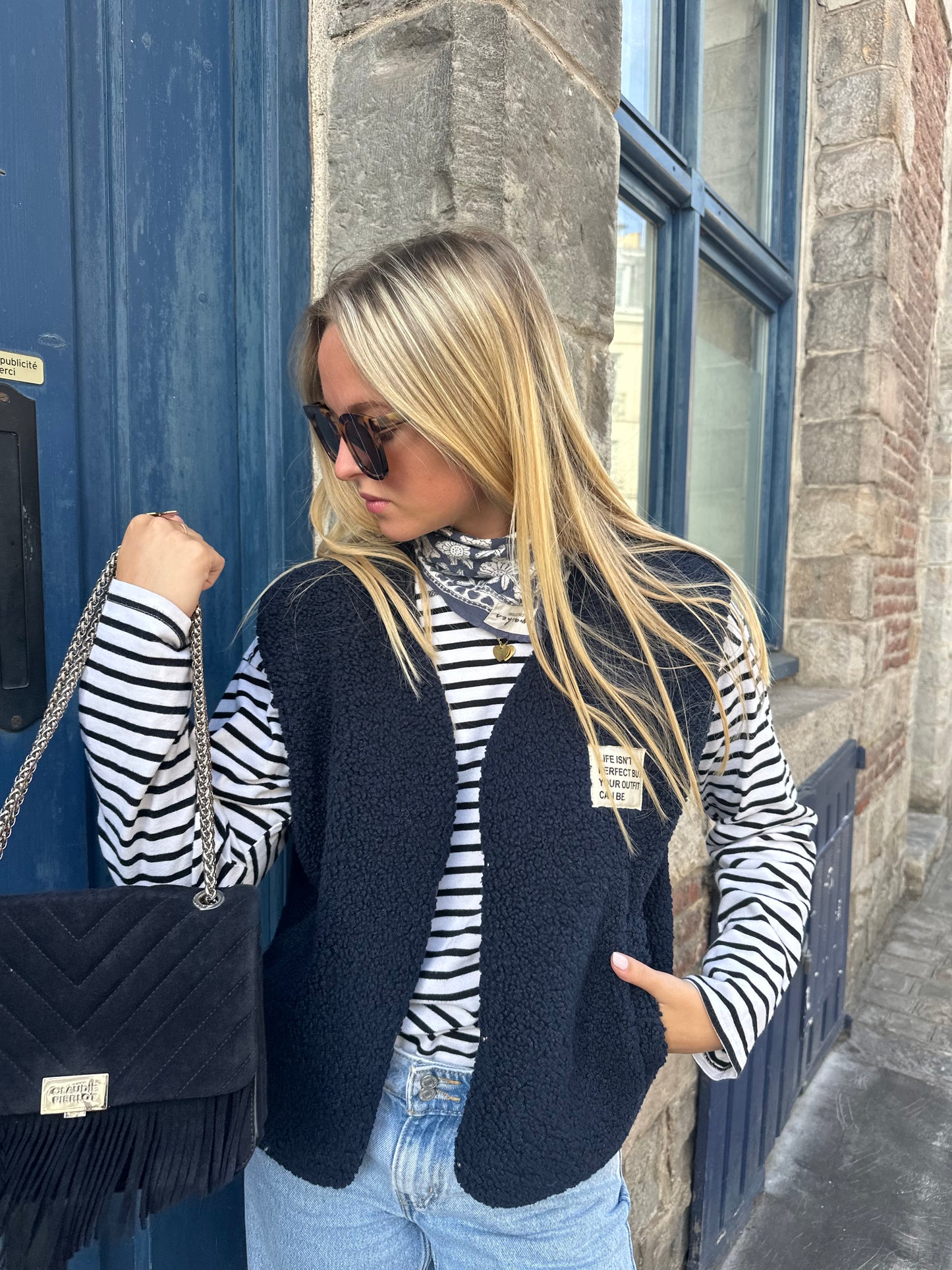 Gilet Gaby moumoute sans manches bleu marine