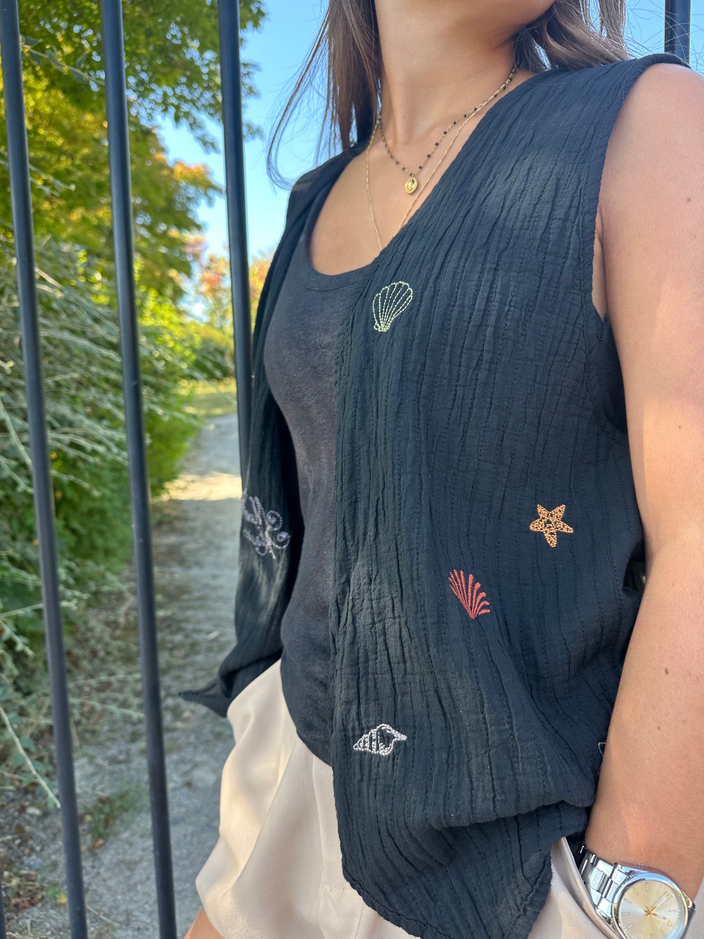 Gilet sans manche Jack broderies noir