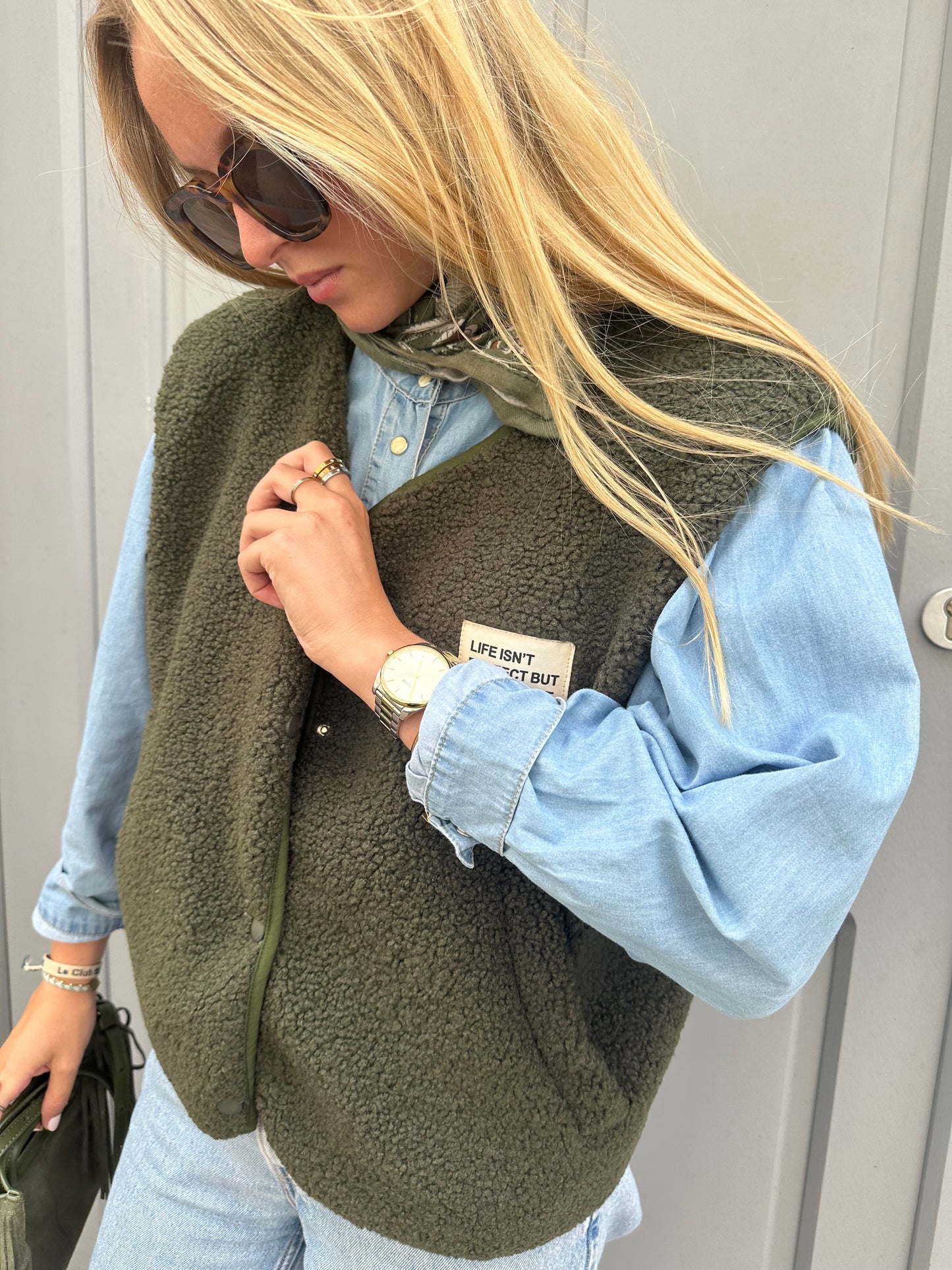 Gilet Gaby moumoute sans manches kaki