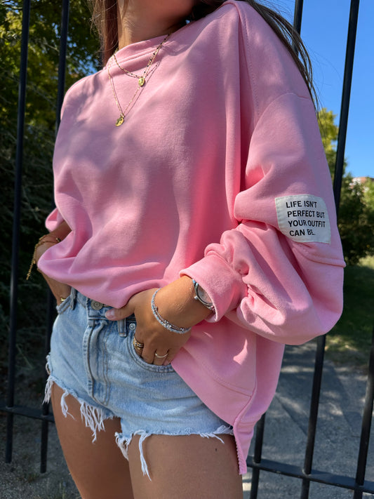 sweat oversize rose Elliot - Patch brodé & confort