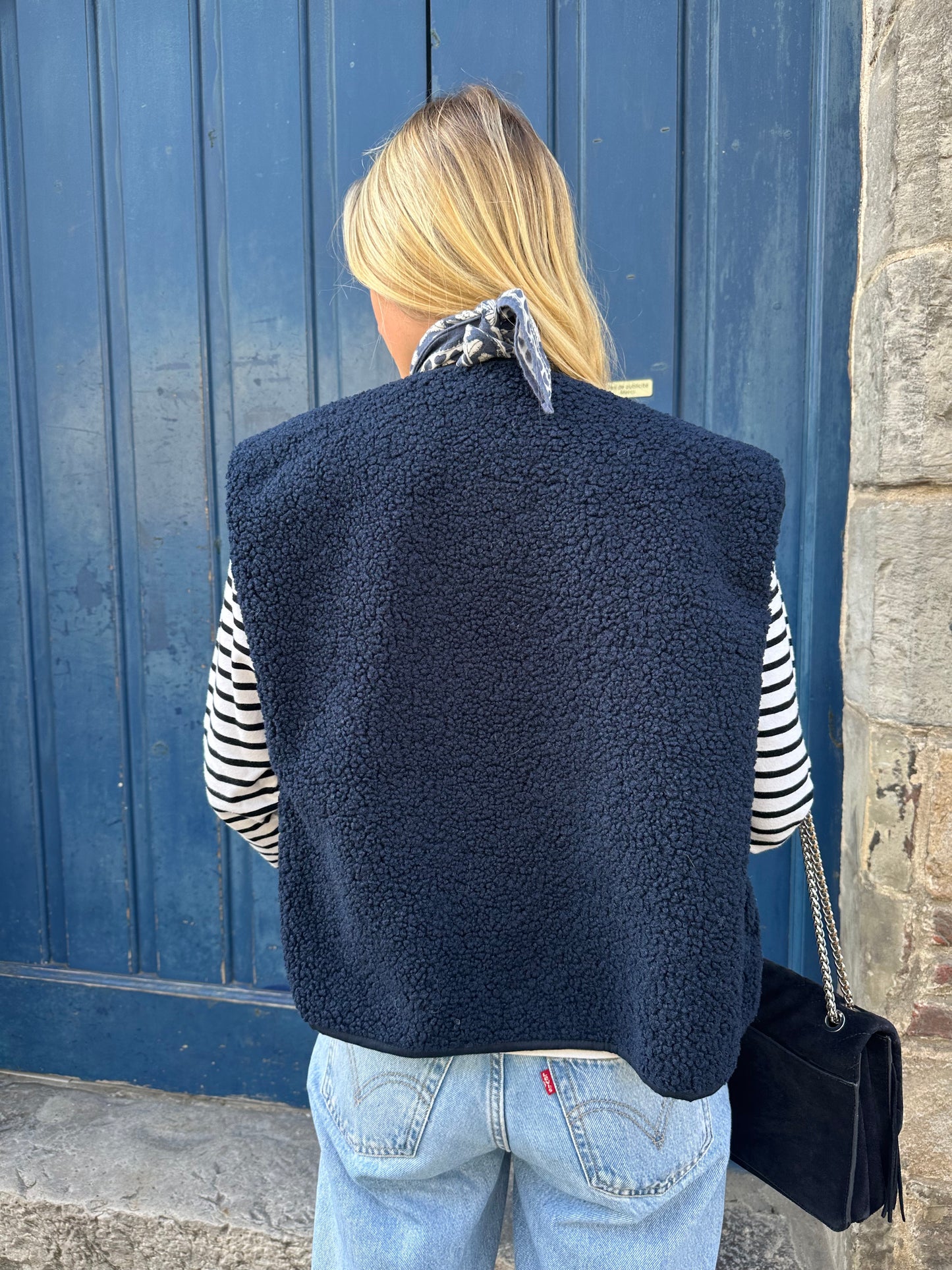 Gilet Gaby moumoute sans manches bleu marine