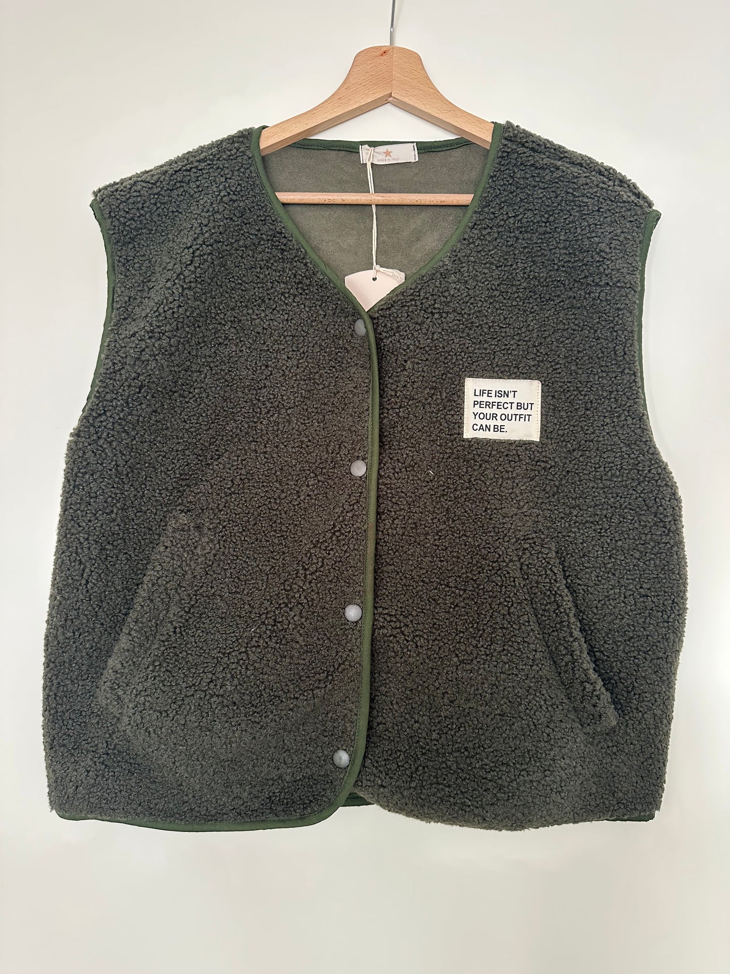 Gilet Gaby moumoute sans manches kaki