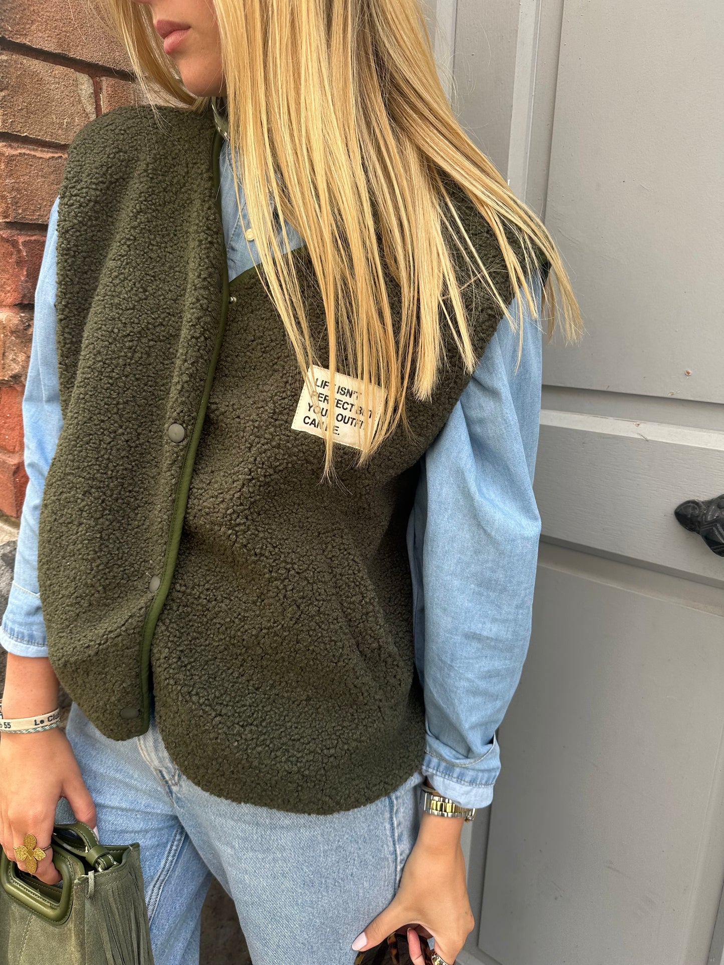 Gilet Gaby moumoute sans manches kaki