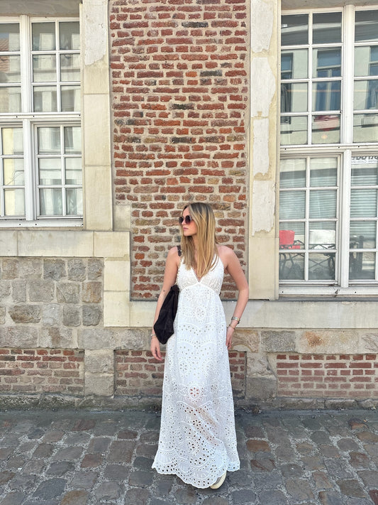 Robe longue Eléa broderie blanche