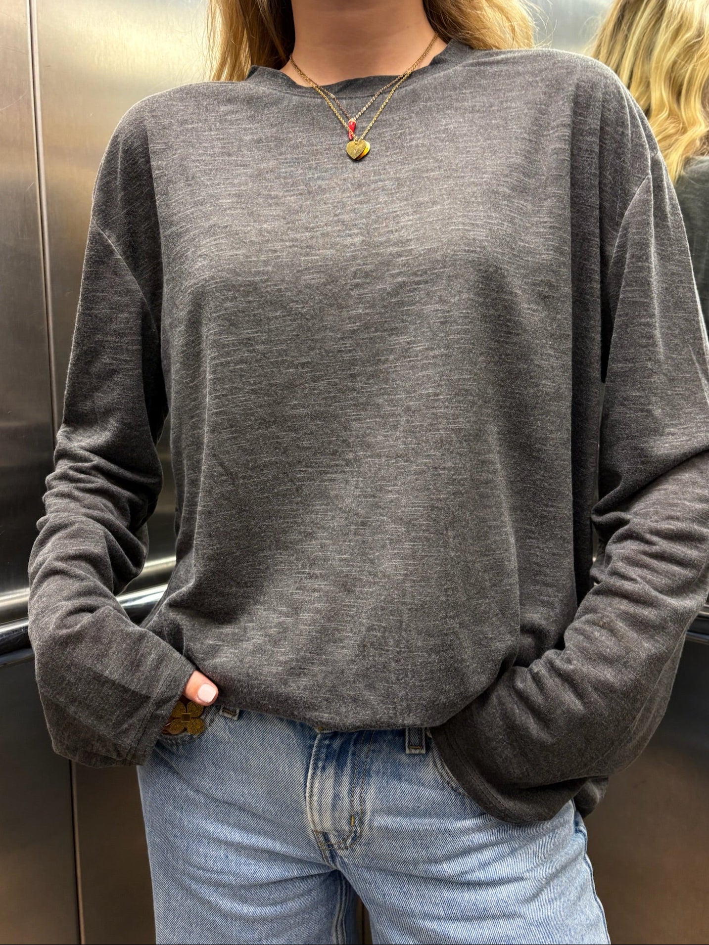 T-shirt oversize manches longues Roman gris anthracite