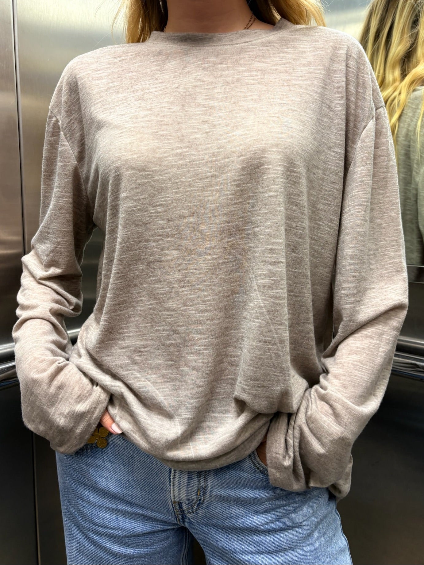 T-shirt oversize manches longues Roman beige