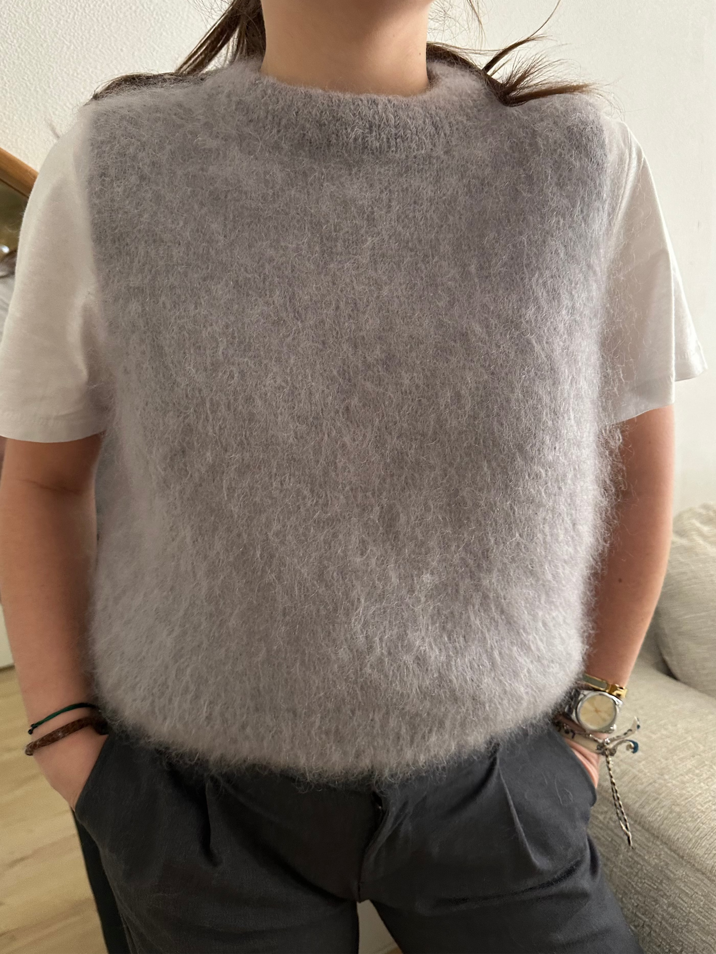 Pull sans manche Roméo mohair gris