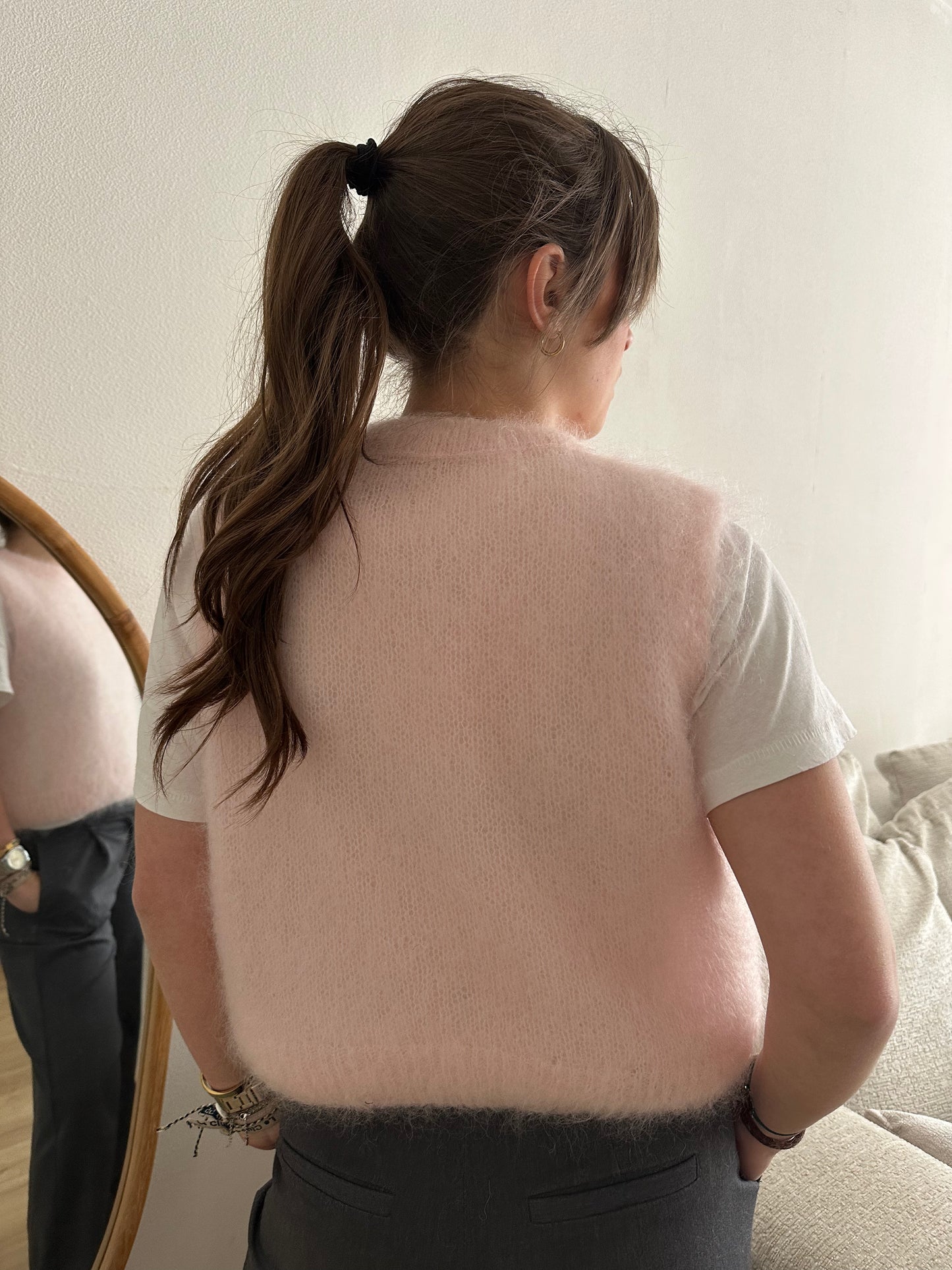 Pull sans manche Roméo mohair rose pâle