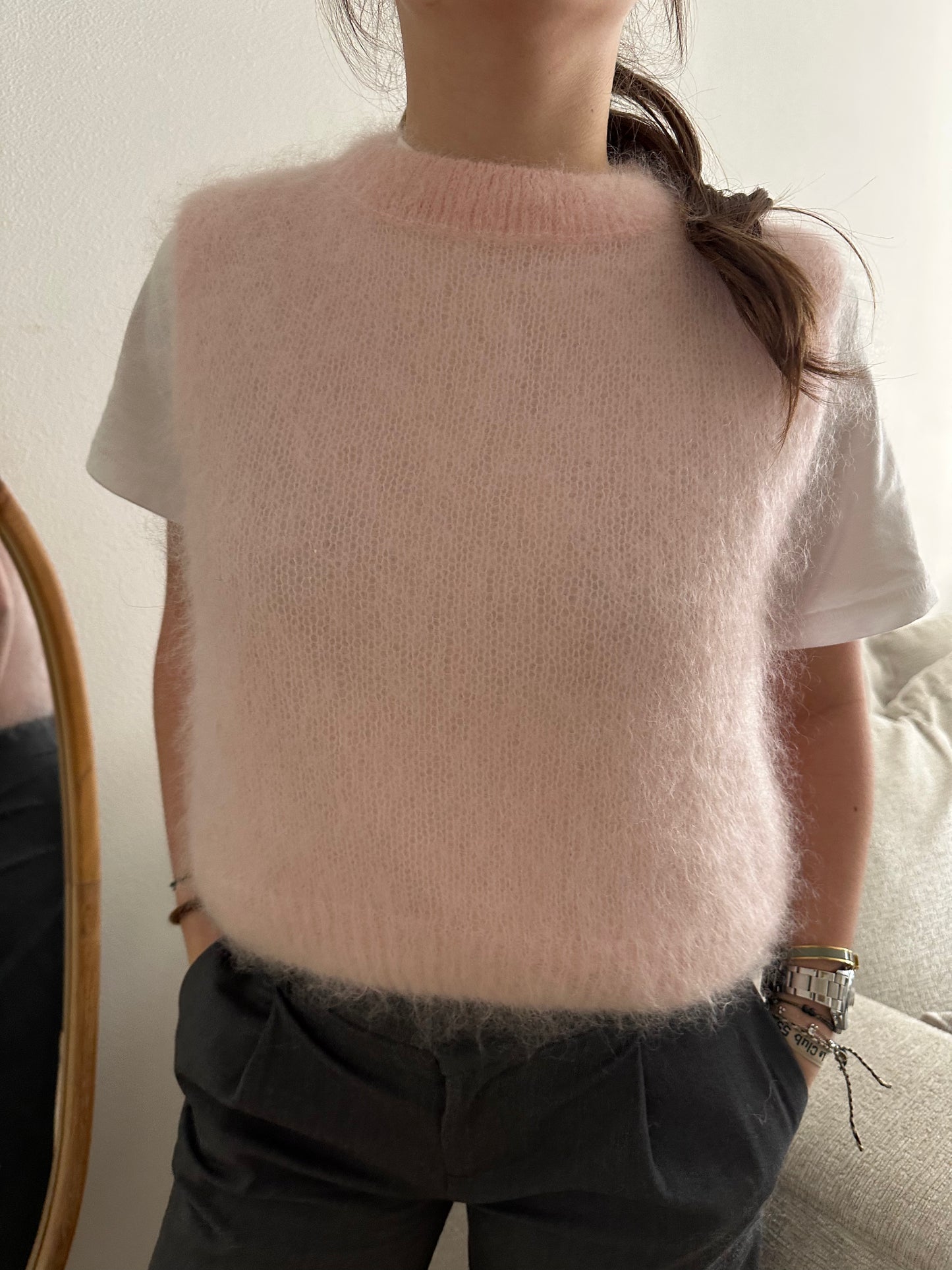 Pull sans manche Roméo mohair rose pâle