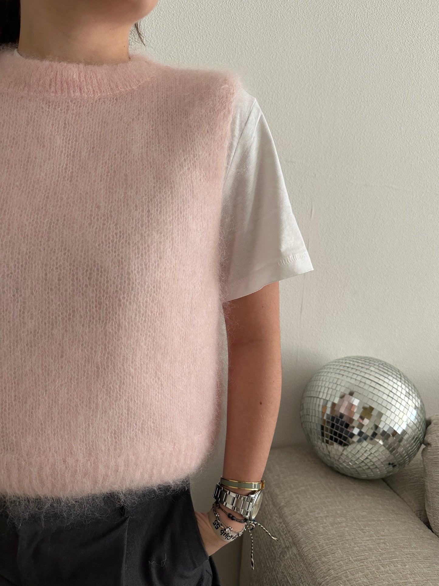 Pull sans manche Roméo mohair rose pâle