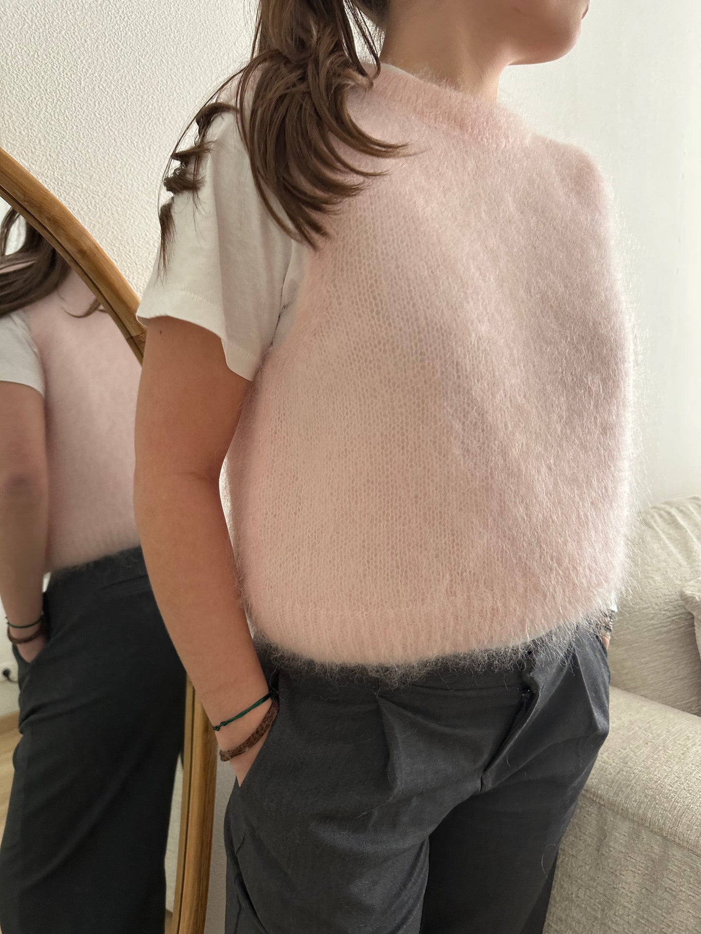 Pull sans manche Roméo mohair rose pâle