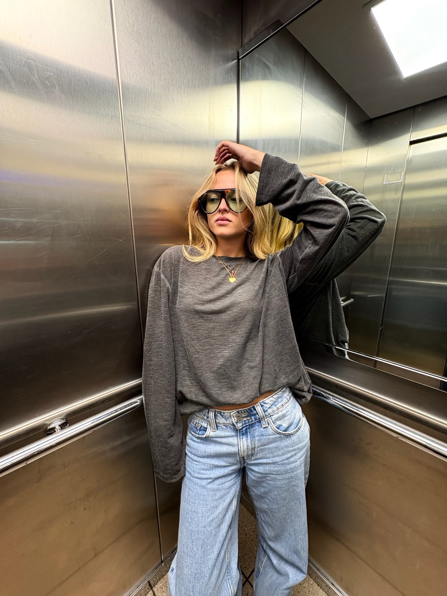 T-shirt oversize manches longues Roman gris anthracite