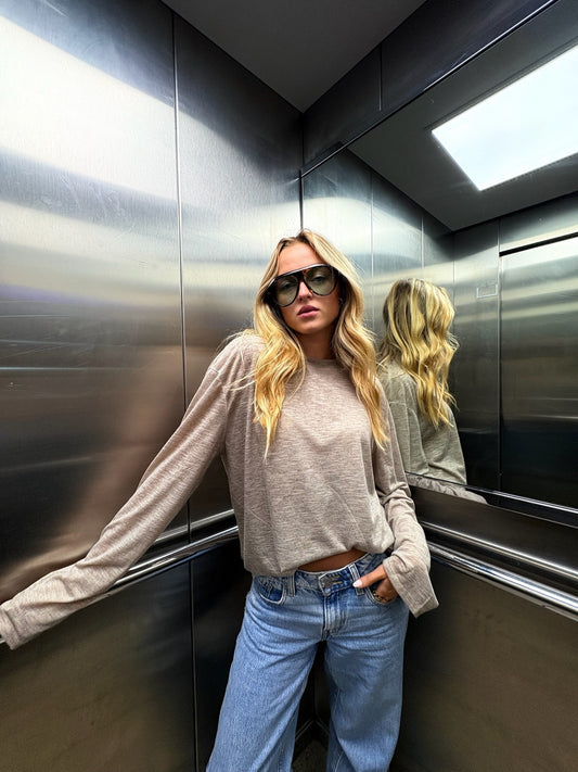 T-shirt oversize manches longues Roman beige