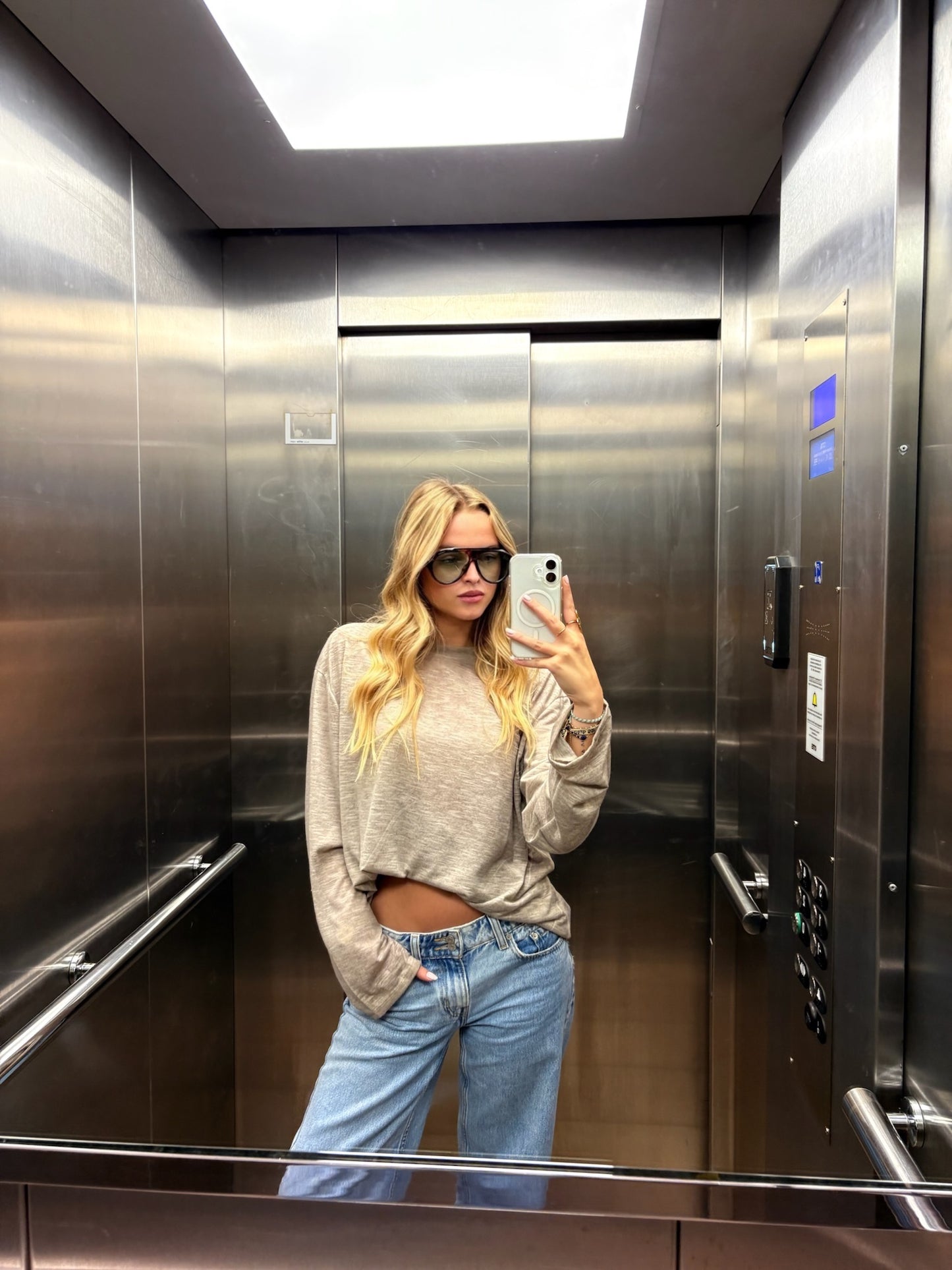 T-shirt oversize manches longues Roman beige