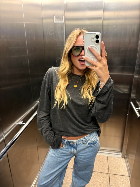 T-shirt oversize manches longues Roman gris anthracite