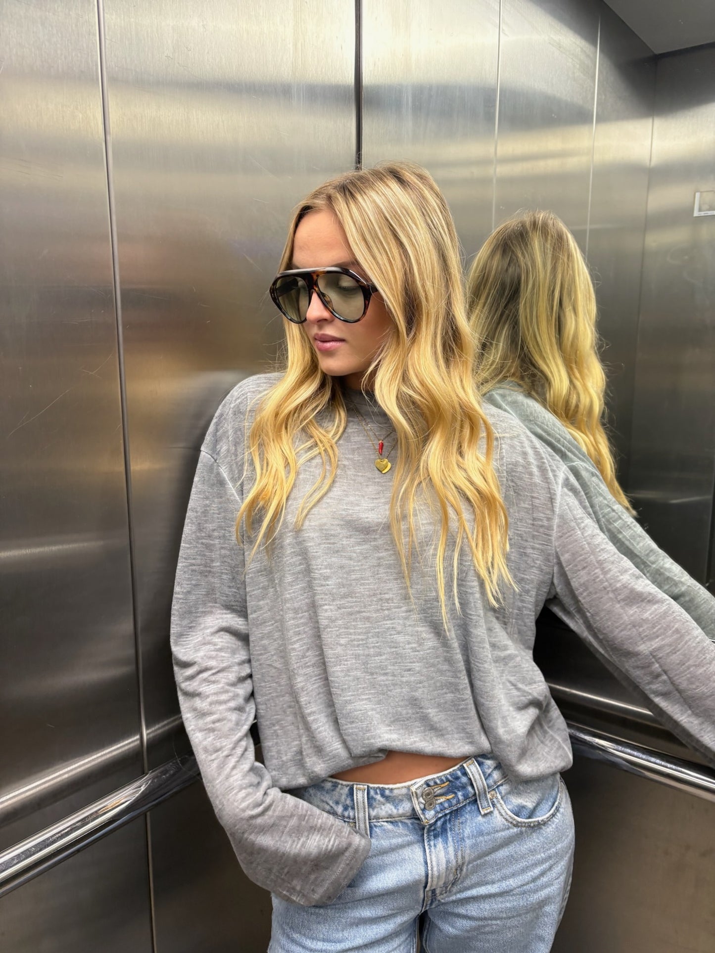 T-shirt oversize manches longues Roman gris