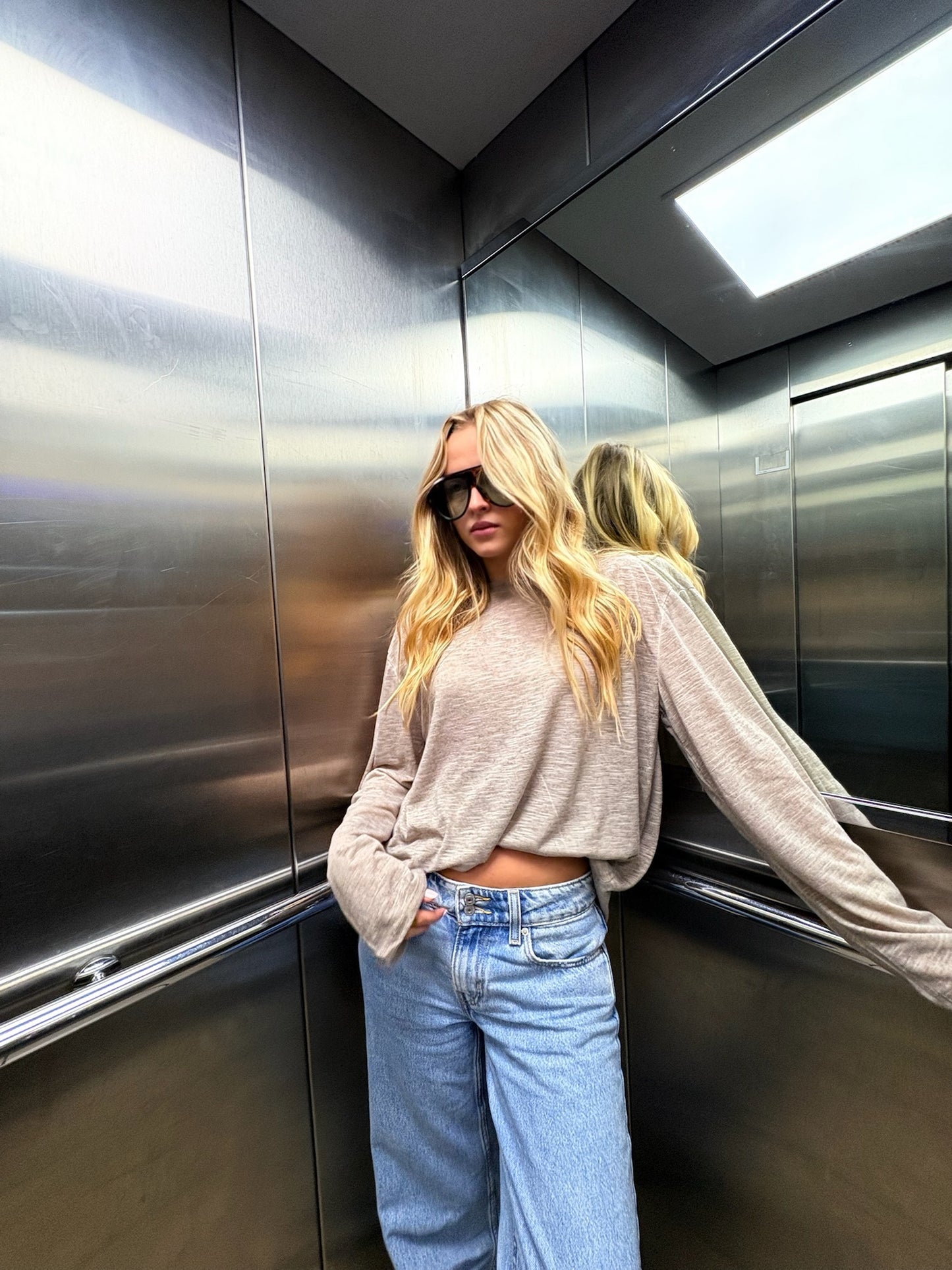 T-shirt oversize manches longues Roman beige